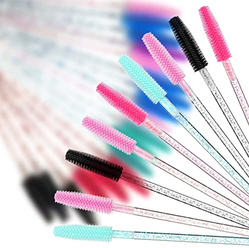 Silicone Disposable Eyelash Brushes，50 PCS Multicolor Mascara Wands Reusable Spoolies Eyebrow Comb Lash Brush Disposable Makeup Brushes Silicone eyelash Stick for Eyelash Extensions