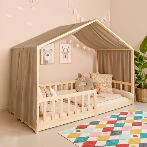 Mooskind Hausbett Himmel – Aus weichem Musselin in 7 Farben – 100% Bio-Baumwolle – Traumhafte Hausbett Deko & Himmelbett Vorhänge – Made in Europe mit Liebe