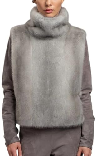 Gilet da donna in finta pelliccia, senza maniche, a collo alto, con bottoni in metallo per una lussuosa stratificazione e stile invernale, grigio, S