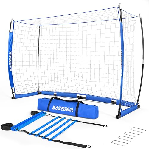 BaseGoal Porta da Calcio Portatile con 10 sezioni Scala Agilità | Set Allenamento Giovanile con Borsa & 4 Porte a U | Porte da Calcio per Giardino| Facile Montaggio Senza Attrezzi