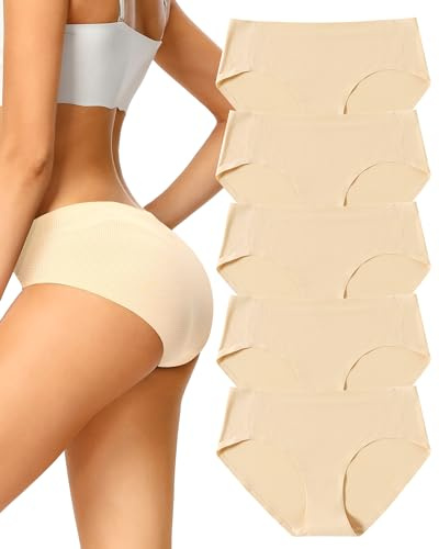 VOENXE Culotte sans Couture Femme, Invisible Slip Sport, Hipster Microfibre | Seamless Women Underwear sous-VêTements,Taille Basse No Show Shorty Panties Multipack,Lot de 5 Pack