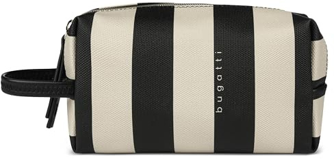 bugatti Cleo Kosmetiktasche, kleines Täschchen aus gestreiftem Kunstleder in schwarz/beige