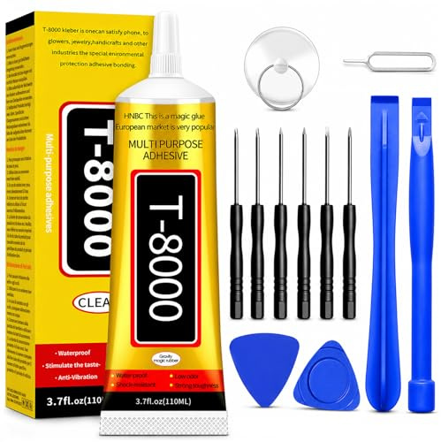 Pegamento Pantalla Movil 110ml con Kit de Reparación - Pegamento Teléfono Móvil con 5 Destornilladores, Ventosa y Herramientas para Textil, Zapatos, Tela, Cristal y Ceramica