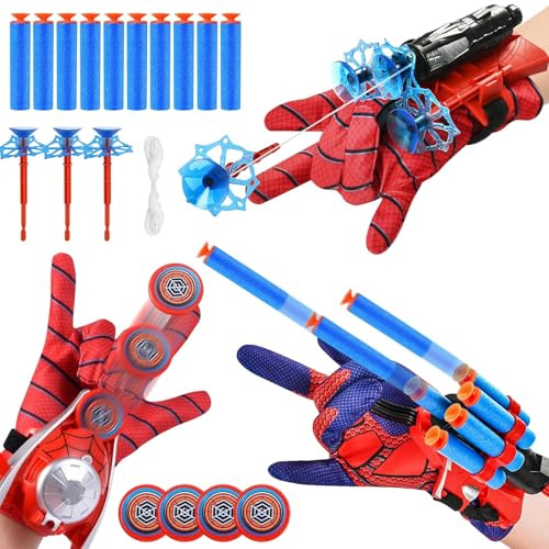 NHYDZSZ 3 Set Launcher Handschuh, Handschuhe Kinder mit Saugnapf-Darts und Frisbee, Kinder Spielzeug, Netzwerfer, Geschenk für Kind, Spiele Kinder 4-10 Jahre