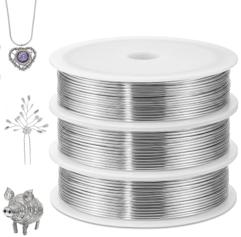 3 rullar pysseltråd 0,5 mm x 30 m silvertråd för pyssel, tunn modelleringstråd