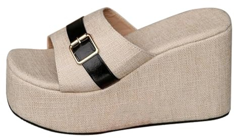 Eleganta sandaler damer kilklack, kilsandaletter damer platå, fiskmun sommarskor enremmor-sandaler stora storlekar kilsandaler mjuka sulor strandskor halkfria fritidsskor, Bg3, 36 EU