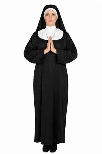 Foxxeo Schwarzes Nonnen Kostüm für Damen Faschin Karneval Kirchen Motto Party Größe S-XXXXL