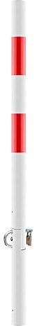 ROBUSTO Klapp-Pfosten, rot/weiß, zum Einbetonieren, mit Sperrbügel, Ø 6 cm, 140 cm, Art.-Nr. 37203 | Absperrpfosten klappbar | Poller | Klapppfosten