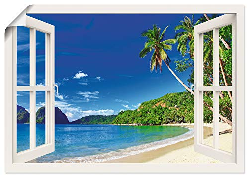 ARTLAND Wanddeko Poster & Kunstdrucke Wandposter Fensterblick Karibik Südsee Strand Meer Insel Palmen Meerblick S9IB
