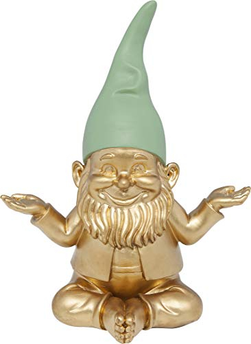 Kare Design Deko Figur Zwerg Meditation, Gold/Grün, Deko Objekt, Dekoration für Garten, Wohnzimmer, Schlafzimmer, Büro, Regale, Gartenzwerg, Accessoire, 19x15x10 cm (H/B/T)
