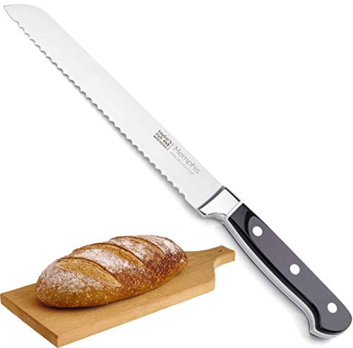Taylors Eye Witness Memphis Kitchen Scalloped Bread Knife - 20cm / 8 Inch Stainless Steel, Finely Ground, Full Tang Razor Sharp Blade. Rust-Resistant. Black & White Handle. 25 Year Guarantee.