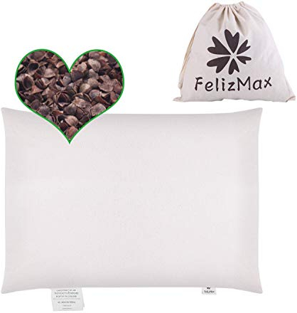 FelizMax Bio-Buchweizenkissen zum Schlafen, 51 x 36 cm, 100% natürliche Premium-Buchweizenschalen, Bezug aus Bio-Baumwolle für kühlen Schlaf, Nackenstütze für Rücken- und Seitenschläfer,