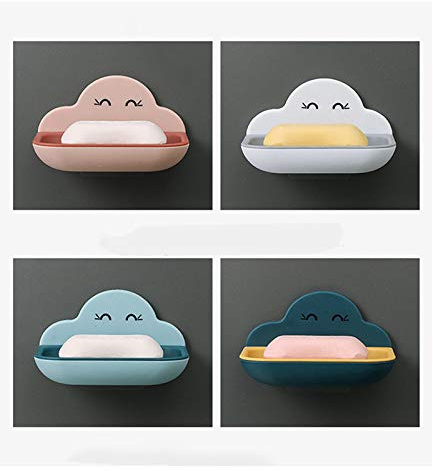 4 Pièces Porte-Savons Double Couche en Plastique, Amovible pour Un Nettoyage Facile, Porte-Savon Mural, Porte-Savon pour Salle de Bain, Douche, Cuisine, Forme de Nuage(Bleu, Rose, Blanc, Bleu Foncé)
