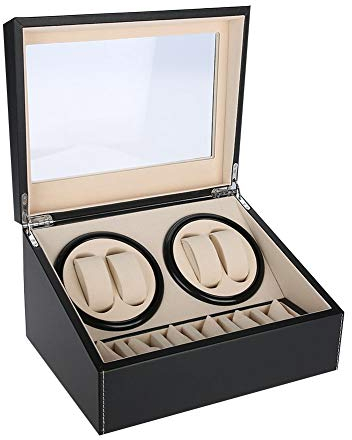 Wakects Watch Display Box Uhrenbeweger für 4 Automatikuhren + 6 Gitter Uhrenspeichergehäuse Leiser Motor Mehrfachumdrehung Watch Winder x 24 x 18 cm (schwarz)