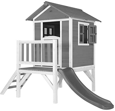 AXI Beach Lodge XL Casetta per giochi grigia con scivolo grigio | Casa per bambini su palafitte con veranda in legno FSC | Piccole attrezzature da gioco per il giardino.