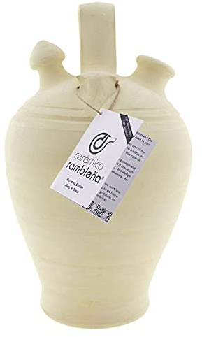 CERÁMICA RAMBLEÑA | Brocca Tradizionale di Argilla | Giara in Ceramica | 100% Fatto a Mano in Spagna 13x13x25 cm | 1.5 Litri | Eco