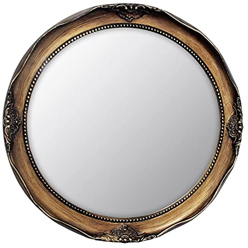 Funerom Vintage Wandspiegel zum Aufhängen, 31 cm, rund, Antikgold | Hängespiegel