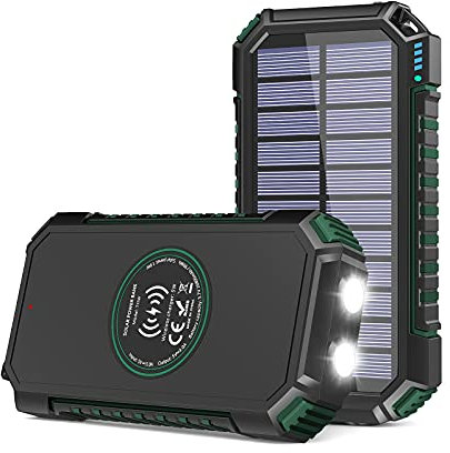 Hiluckey Caricabatterie Solare Power Bank - 26800mAh Batteria Esterna Solare Senza fili con 4 Uscite Caricatore Portatile USB C Ricarica Rapida con 2 Luci LED per Smartphones, Tablets (Verde)