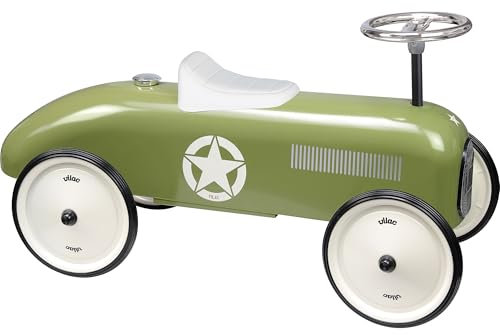 Vilac - Porteur Voiture Vintage - Kaki - Jouet pour Enfants ou Objet de Décoration d'Intérieur - Volant Directionnel - En Métal Chic - A Partir de 18 mois