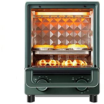 Escritorio, horno eléctrico y parrilla de 12 L, potencia de 800 W, control de temperatura de 80 ℃ a 200 ℃, puerta de vidrio doble, bandeja para migas extraíble, con temporizador de 60 minutos, fácil