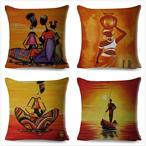 Kissenbezug 45x45cm 4er SetBoho Wohnzimmer Outdoor Deko, Schlafzimmer Zimmer Dekor Kissenhülle Kissenbezüge mit Verstecktem Reißverschluss, Couchkissen, Sofakissen Weinachten Afrikanische Figuren