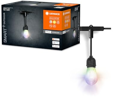 LEDVANCE SMART+ Outdoor WiFi-Lichterkette, 4,5W, 240lm, schwarz, warmweißes Licht (3000K) & RGB-Licht mit 16 Mio. Farben, App steuerbar, kompatibel mit Amazon, Google, IP44