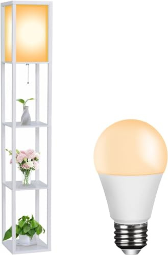YU YUSING Stehlampe Stehleuchte Holz Regal, Stehlampe Wohnzimmer mit E27 Birne, Leselampe mit Holzregal 1,6m Innenbeleuchtung für Whonzimmer Schlafzimmer Büro mit Lampe, Weiß