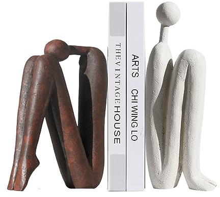 Dekorative Buchstützen für schwere Bücher, einzigartige Denker-Statue-Buchhalter für Regale und Büroschreibtisch, abstrakte Dekoration, moderne Bücherregal-Dekoration, weiß & braun
