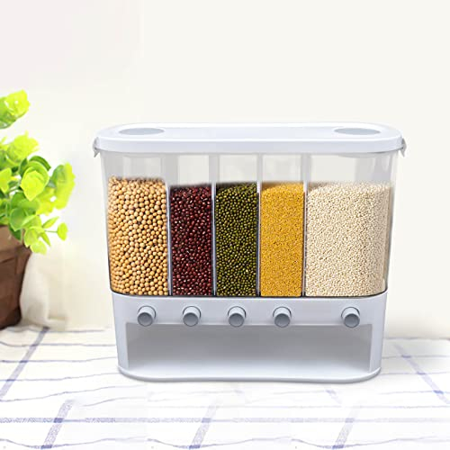 Distributeur de riz, distributeur de céréales mural à 5 grilles - Récipient de stockage de céréales avec 1 tasse à mesurer, contrôle libre de la sortie des aliments, distributeur automatique de céré