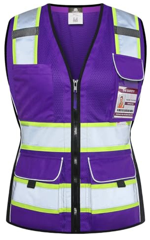 Dib Safety Vest for Women with Pockets, Mesh Reflective Vest High Visibility, ANSI Class 2 Made with 3M Reflective Tape, Purple 2XL