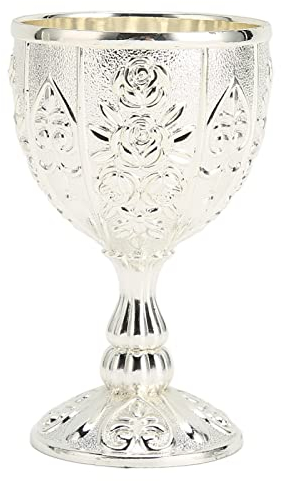 Coupe à Vin en Métal Gaufré, Gobelet Calice Fabriqué à la Main Vintage en Cuivre Pur Gravure Motif Fleur en Métal Gaufré Vin Liqueur Tasse Verre à Liqueur pour la Décoration de la(Argent)
