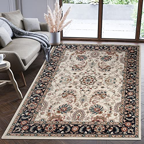 Mazovia Teppich Flur 160x220cm Creme Klassisch Traditionell Weich Kurzflor | Teppich für Eingangsbereich Küche Büro Wohnzimmer Schlafzimmer Beige Pflegeleicht Fußbodenheizungsgeeignet Synthetisch