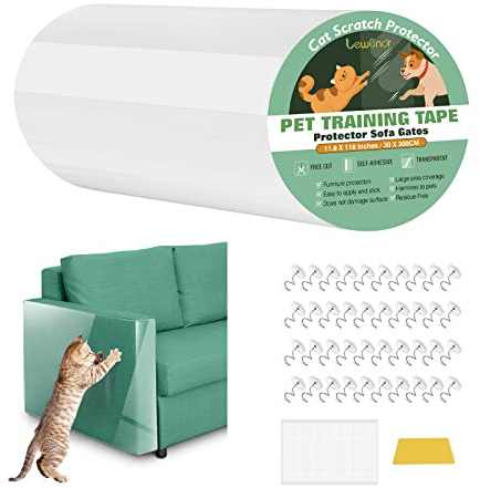 Lewondr 30×300cm Katze Kratzschutzfolie mit 40Schrauben & 40Nano-Aufkleber | Transparentes Möbel Couch Tür Wand, Katze Möbelschutz Möbelschoner Kratzpads, Anti Kratz Folie