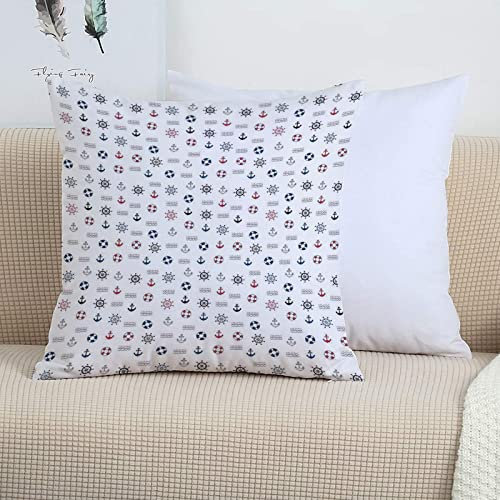 2er-Set Dekorativ Kissenbezug 45x45 cm,Nautisches Dekor, Marine Elements Featured Rettungsring An,Polyester Kissenbezüge Dekokissen Kissenhülle Set Kissen Fall für Sofa Auto Schlafzimmer Zuhause Dekor