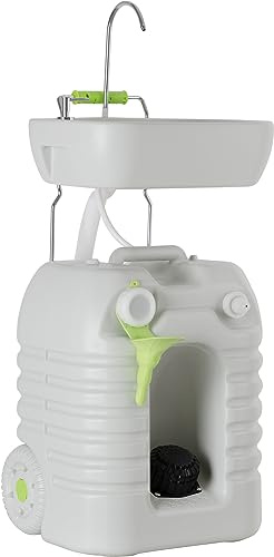 Stagecaptain PSW-45 Quixie Lavabo portatile da campeggio - Lavandino mobile lavaggio viaggio all'aperto serbatoio pompa meccanica pedale ed erogatore sapone - Lavello regolabile e funzione carrello