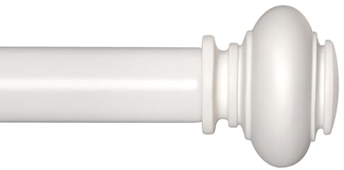 SIMEWIN White Curtain Rods for Windows 48 to 84 Inches Adjustable Decorative 1 Inch Diameter Single Window Curtain Rod Set with Classic Finials, White Finishing