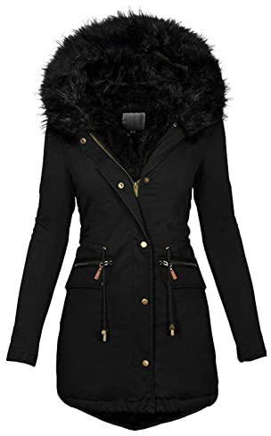 DABAOK Women Casual Anorak Jacket Lapel Collar Long Sleeve Jacket Vintage Thicken Coat Jacket Warm Hooded Thick Padded Outerwear Big Collar Jackets Office Jackets
