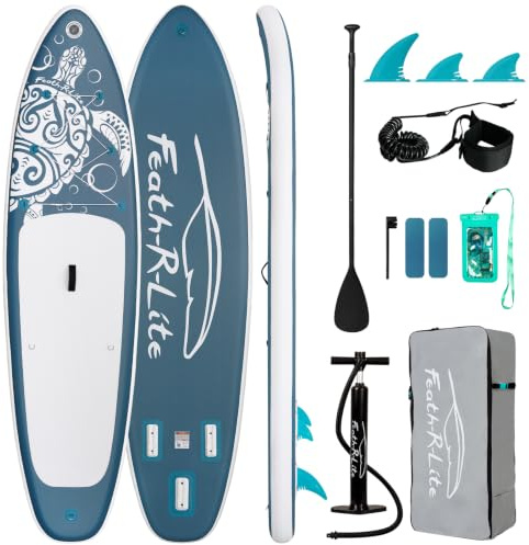 FEATH-R-LITE Aufblasbares Stand Up Paddle Board Ultraleichtes Paddleboard mit ISUP Zubehör inklusive verstellbarem Paddel, Rucksack, Pumpe, Leine, Flossen