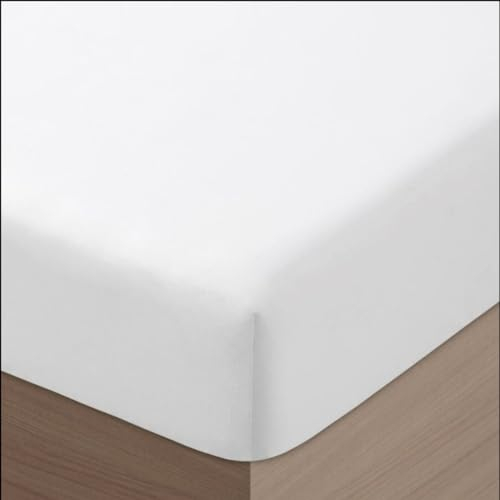 Sábanas Bajeras Ajustables | Algodón 100% Ecológico | Antipilling | Transpirable y Suave | Certificado Oeko-Tex | Lavable a Máquina, Blanco, Cama 150x190/200 cm | 1, Cama 150 x 190/200 cm