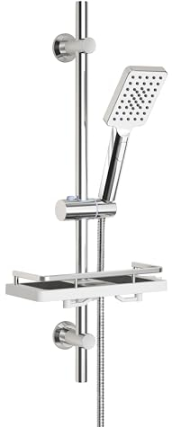 Görbach Colonna Doccia in Acciaio Inox con Mensola per Doccia, Barra Doccia 70cm Asta Doccia Saliscendi con Doccetta a 3 Getti, Supporto per Soffione Doccia e Tubo per Bagno, Rettangolare, Cromato
