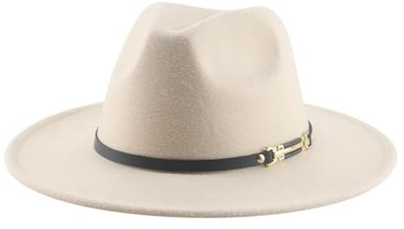 SOYNIA Fedora Trilby Filzhut Hut Fedora-Hut Für Damen Bandgürtel Filzhüte Für Herren Breite Krempe Hochzeit Damenhut 56–58 cm Beige