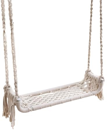 Dekoleidenschaft Balançoire macramé en métal et polycoton, balançoire suspendue d'intérieur en métal et tissu, style bohème chic, 605050
