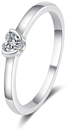 Bandring 585 Weis Gold Herz, Damen Verlobungsring Hochzeitsringe 14K Echt Gold mit Labor Diamant 0.3ct, D, VVS1-VVS2, Gr. 58 (18.5)