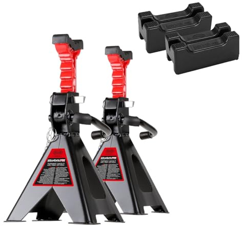 HEYNER® Unterstellbock 3 t, 2er Set mit Gummiauflage, Hubhöhe 290-440 mm | verstärkter Stützbock mit 3 t Traglast & zusätzlicher Gummiauflage, 10-Fach Höhenverstellbar, TÜV-Zertifiziert