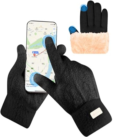 SUTIYO Thermal gloves for Women, Touch Screen, Winter Gloves with Fleece Lining, Elastic Cuff, Warm Knited Gloves for Running Driving (Black)
