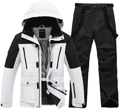 ALSOGO Tuta da sci da uomo, set da 2 pezzi, impermeabile, antivento, invernale, calda giacca da sci e pantaloni per sci, snowboard, arrampicata, M