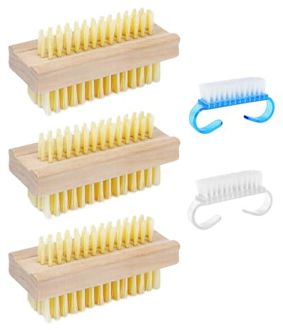 UCEC 5 Pcs Nail Brushes, Includes 3 Double Sided Wooden Nail Brushes & 2 Small Brushes with Plastic Handle, Nail Brushes for Cleaning Nails, Easy to Use Nail Brush, Nail Scrubbing Brush, Hand Brush
