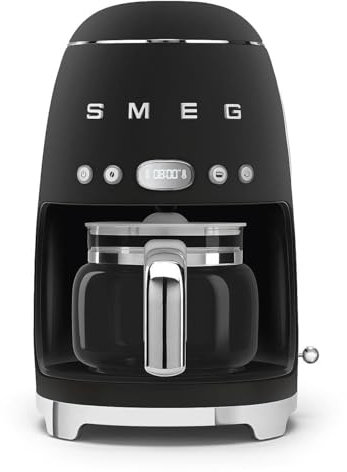 Smeg, Macchina da Caffè Filtro DCF02BLMEU, Funzione Aroma e Autostart, Caraffa in Vetro Fino a 12 Tazze, 2 Livelli di Intensità, Modalità Keep Warm, 1050W, Nero