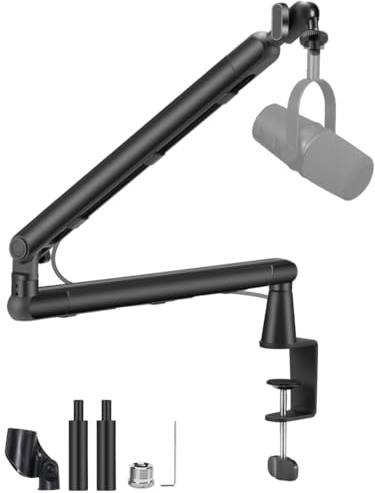 Boseen Low Profile Mic Arm Stand, Adjustable Desk Clamp Mic Boom Arm with 360° Swivel and Detachable Rise Column, Built-In Cable Management, for Podcasting and Streaming