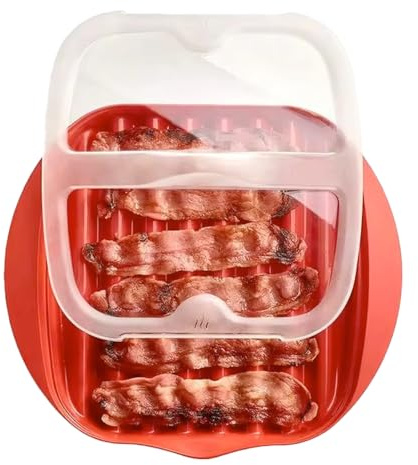 Easylife Microwave Bacon Cooker (6.8 x 27.5 x 24.5cm). Microwave Bacon Crisper with Lid, Microwave Bacon Tray for Crispy Bacon, Microwave Cooking Containers for Healthy Cooking - Fully Guaranteed